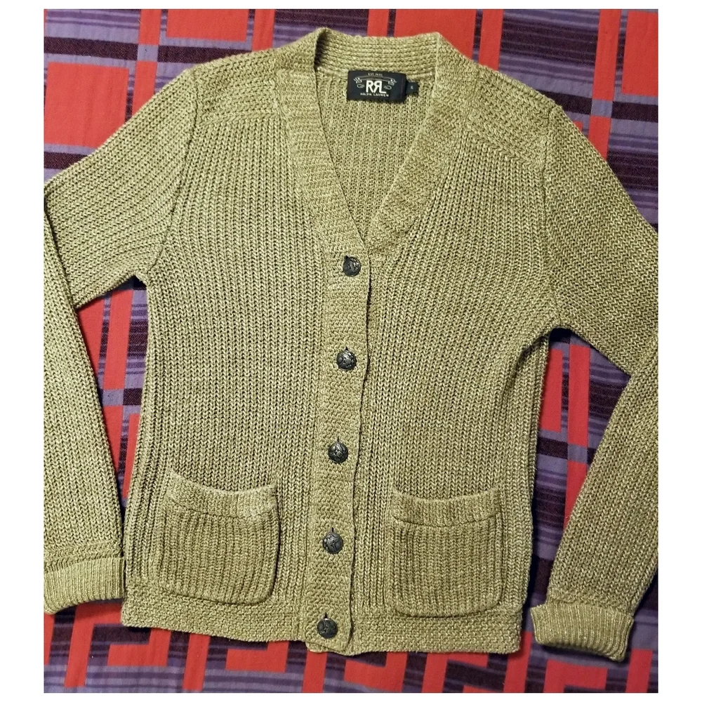 DOUBLE RL RALPH LAUREN RRL COTTON/ LINEN BLEND CARDIGAN SWEATER- SIZE SMALL